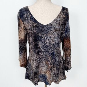 Vtg Dressbarn Top Womens Medium Blue Brown Dark Floral Witchy Whimsigoth Y2K USA